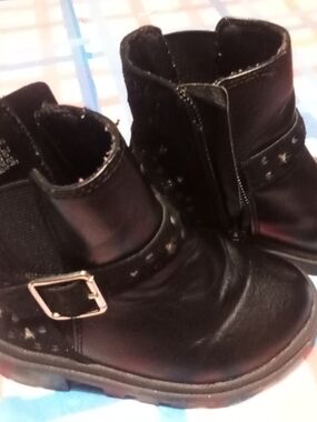 Wonderkids Black Ankle Boots with Buckle Accent